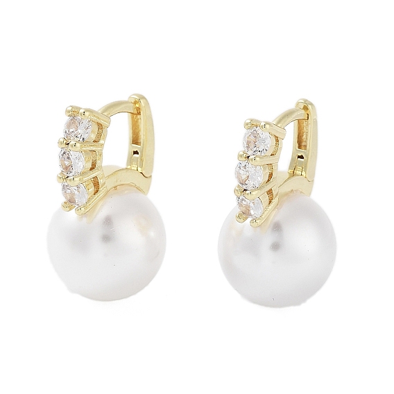 Серьга-кольцо из латуни с микропаве из кубического циркония, с пластиковой имитационной жемчужиной, без кадмия и без свинца, долговечный