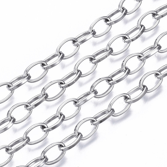 304 Stainless Steel Paperclip Chains, Unwelded, with Spool, Flat Oval