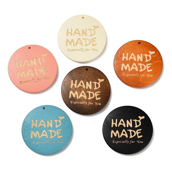 Древесины подвески, плоские круглые подвески с надписью «ручная работа»