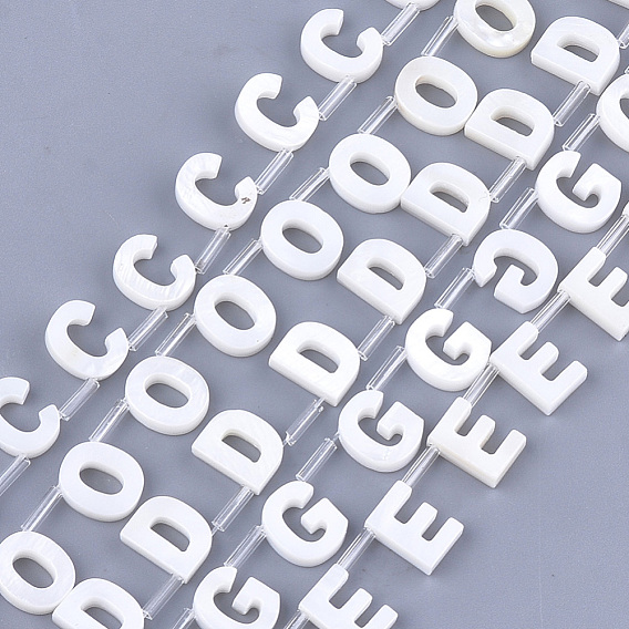 Natural Freshwater Shell Beads, Top Drilled Beads, Alphabet, Letter, White