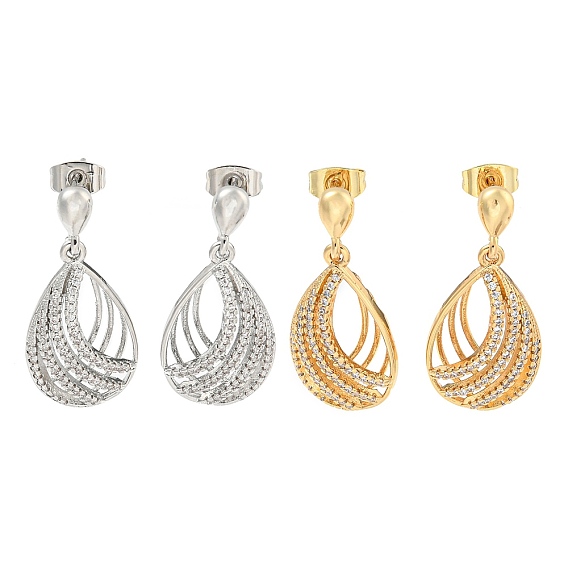 Серьги с подвесками из латуни в форме каплевидного паве с прозрачным фианитом