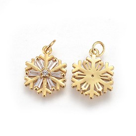 Brass Cubic Zirconia Pendants, Long-Lasting Plated, Snowflake