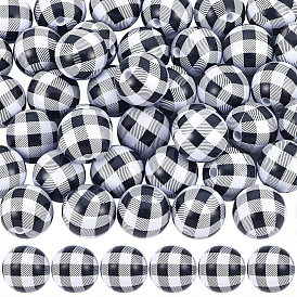 44шт. печатные непрозрачные акриловые бусины, круглый с тартаном