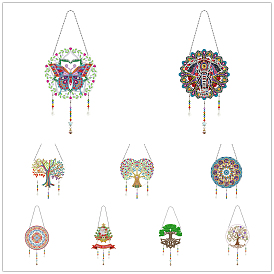 Tree Flower Butterfly DIY Suncatcher Pendant Decoration Diamond Painting Kits, with Resin Rhinestones, Diamond Sticky Pen, Tray Plate and Glue Clay