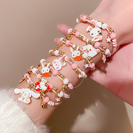 Sweet Pink Bunny Beaded Bracelet with Flower, Star and Moon Charms for Kids