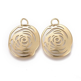 Valentine's Day Ion Plating(IP) 304 Stainless Steel Pendants, Laser Cut, with Jump Ring, Rose