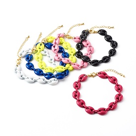 Alloy Coffee Bean Chain Bracelets, with Golden Plated Brass Lobster Claw Clasps