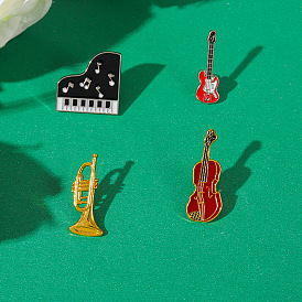 Vintage Style Enamel Guitar and Violin Brooch Set - Elegant Retro Music Jewelry Accessories