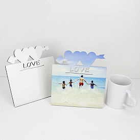 Valentine's Day MDF Board Heat Transfer Blanks Photo Frame, for Heat Press, Rectangle with Word Love & Heart