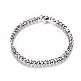 Men's Curb Chain, Twisted Chain Bracelets, Fashionable 304 Stainless Steel Bracelets, with Lobster Claw Clasps