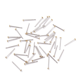 304 Stainless Steel Stud Earring Findings, with Brass Flat Pad Earring Post, Flat Round