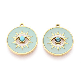 316 хирургические эмалевые подвески из нержавеющей стали, плоский круглый с шармом в виде глаз, золотые