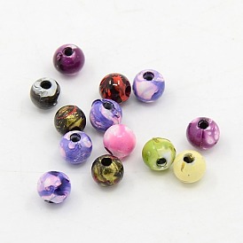 Mixed Spray Painted Plastic Acrylic Round Beads, 6mm, Hole: 1.5mm, about 4500pcs/pound
