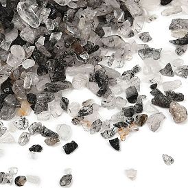 Натуральный турмалированный кварц / черный рутиловый кварцевый бисер, без отверстия , чип