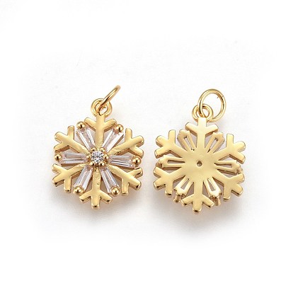 Brass Cubic Zirconia Pendants, Long-Lasting Plated, Snowflake