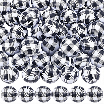 44шт. печатные непрозрачные акриловые бусины, круглый с тартаном