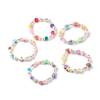 Handmade Polymer Clay Heishi Beads Stretch Bracelet, Plastic Pearl Beads Bracelet, Mixed Shape Acrylic Beads Bracelet for Women