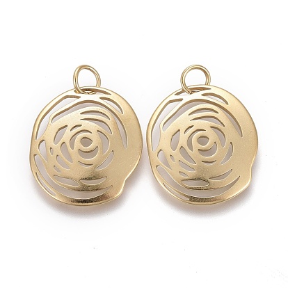 Valentine's Day Ion Plating(IP) 304 Stainless Steel Pendants, Laser Cut, with Jump Ring, Rose