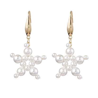 Star Shell Pearl Dangle Earrings, 316 Surgical Stainless Steel Jewely for Women