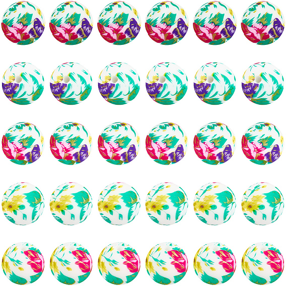 30 шт. печатные круглые силиконовые фокусные бусины