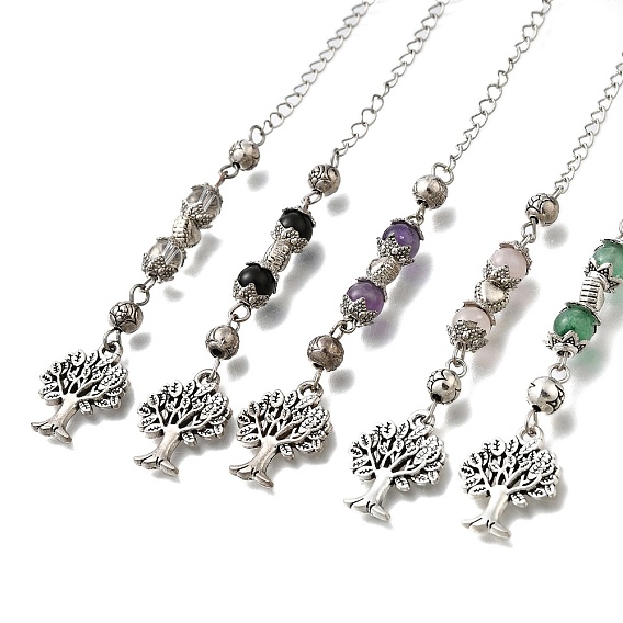 Сплав дерева биолокационные маятники, с латунной фурнитурой с покрытием и бусинами из натуральных и синтетических драгоценных камней