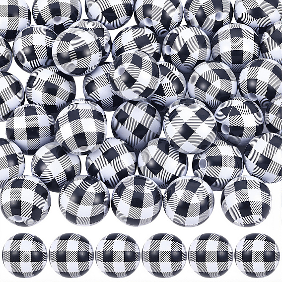 44шт. печатные непрозрачные акриловые бусины, круглый с тартаном