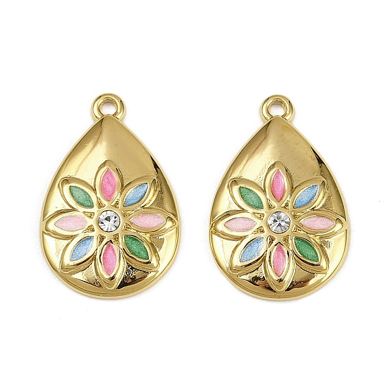 304 нержавеющей стальной эмали подвески, со стразами, слезинка с цветочными подвесками, реальный 18 k позолоченный, ионное покрытие (ip)