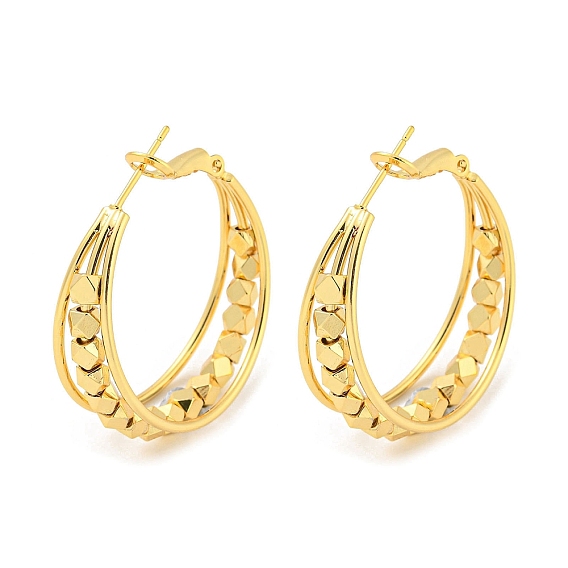 Rack Plating Brass Polygon Beaded Hoop Earrings, Split Earrings, Long-Lasting Plated, Cadmium Free & Lead Free