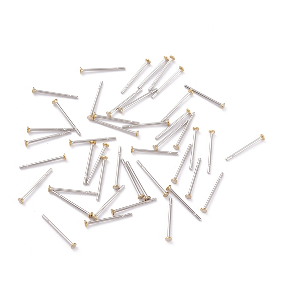 304 Stainless Steel Stud Earring Findings, with Brass Flat Pad Earring Post, Flat Round