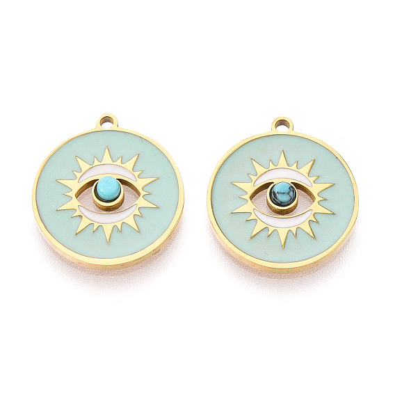 316 хирургические эмалевые подвески из нержавеющей стали, плоский круглый с шармом в виде глаз, золотые