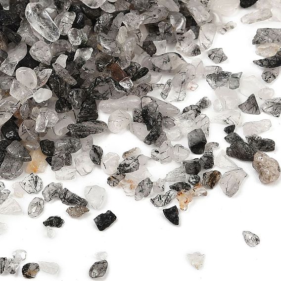 Натуральный турмалированный кварц / черный рутиловый кварцевый бисер, без отверстия , чип