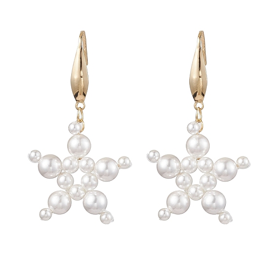 Star Shell Pearl Dangle Earrings, 316 Surgical Stainless Steel Jewely for Women