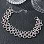 304 Stainless Steel Light Rose Rhinestone Bowknot Link Chain Bracelets
