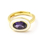 Purple Cubic Zirconia Oval Adjustable Ring, Rack Plating Real 18K Gold Plated Brass Enamel Jewelry for Women, Long-Lasting Plated, Cadmium Free & Lead Free