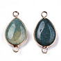 Natural Agate Links Connectors, with Light Gold Tone Brass Findings, Teardrop Green