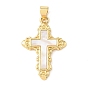 Brass & Natural White Shell Pendants, Cross Charms, Rack Plating, Long-Lasting Plated, Cadmium Free & Lead Free