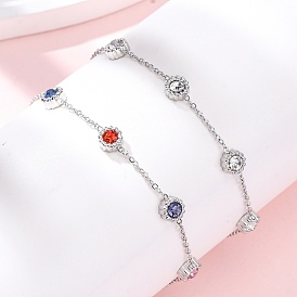 304 из нержавеющей стали ссылка браслеты, браслеты-цепочки для женщин, плоско-круглые, цирконий