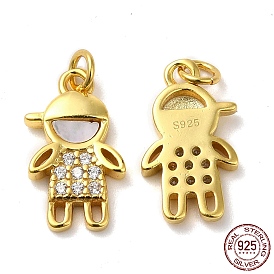 925 Sterling Silver Micro Pave Cubic Zirconia Charms, Boy Charm, with Shell & 925 Stamp & Jump Ring