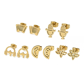304 Stainless Steel Stud Earrings, Golden
