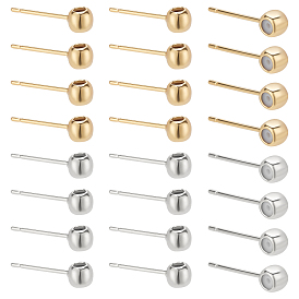 40Pcs 2 Colors Rack Plating Brass Stud Earring Findings, Column with Silicone Bead Inside