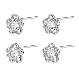 SHEGRACE Brass Micro Pave Cubic Zirconia Stud Earrings, Flower, Lead Free & Cadmium Free & Nickel Free