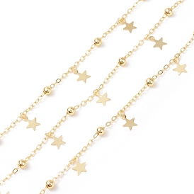 Brass Satellite Chains with Star Charms, Soldered, with Spools, Cadmium Free & Lead Free