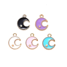 Alloy Enamel Pendants, Moon & Star, Light Gold