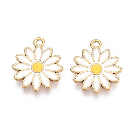 201 подвески из нержавеющей стали, с эмалью, реальный 18 k позолоченный, цветочный шарм, ионное покрытие (ip)