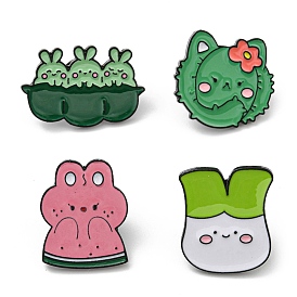 Vegetable Animal
 Theme Enamel Pin, Electrophoresis Black Zinc Alloy Brooch for Backpack Clothes, Pea/Cat/Rabbit/Green Onion