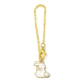 Alloy Enamel Rabbit Cup Pendant Decorations, with Brass Flat Oval Cable Chains