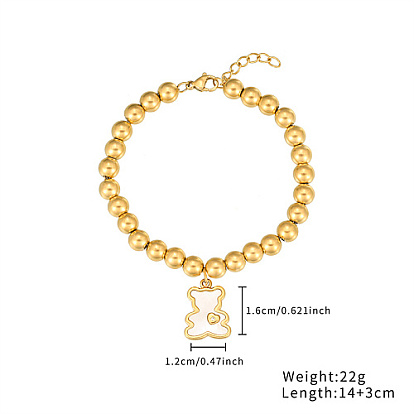 Stainless Steel Crystal Rhinestone Ball Beaded Bracelets with Shell Pendants, Golden