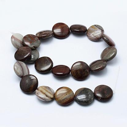 Natural Polychrome Jasper/Picasso Stone/Picasso Jasper Beads Strands, Flat Round