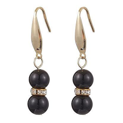 Женские серьги с подвесками из натурального черного оникса со стразами, круглые