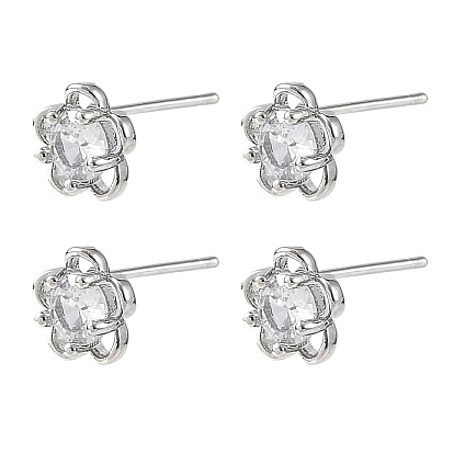 SHEGRACE Brass Micro Pave Cubic Zirconia Stud Earrings, Flower, Lead Free & Cadmium Free & Nickel Free